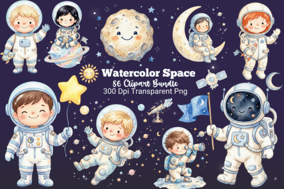 Download Watercolor Space Clipart Png Bundle - Art Collection