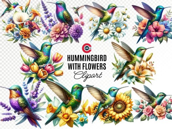 Download Hummingbird with Flowers Clipart - Art Collection