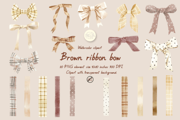 Download Brown Ribbon Bow Watercolor Clipart - Art Collection