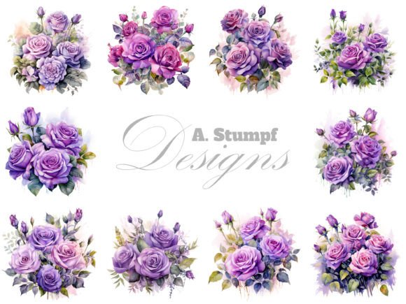 Download Purple Roses Watercolor Flowers Clipart - Art Collection