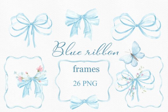 Download Watercolor Blue Ribbon Frame Clipart - Art Collection