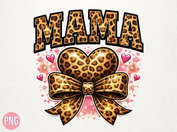 Download Leopard Print Bow Heart Mama Design PNG - Art Collection