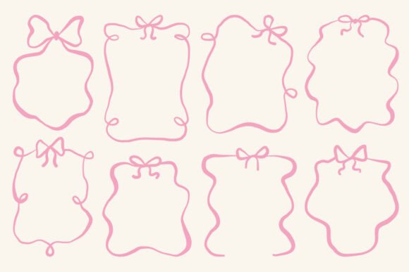 Download Cute Bow Frame Set Ribbon Line Art SVG - Art Collection