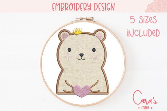Download Holding Heart Crown Bear Applique - Art Collection