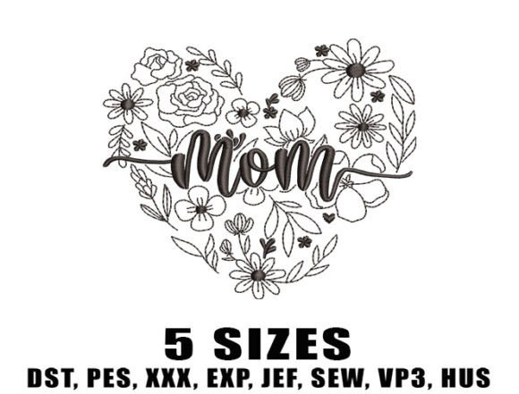 Download Mom Heart Floral Embroidery Designs - Art Collection