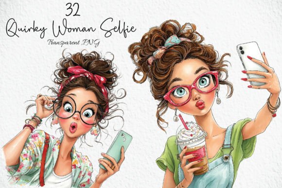 Download Quirky Woman Summer Selfie Clipart PNG - Art Collection