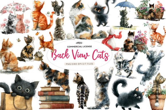 Download Whimsical Back View Cats Clipart - Art Collection