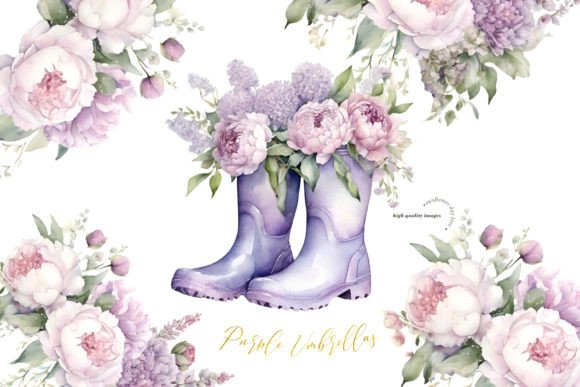 Download Purple Flowers Rain Boots Clipart - Art Collection