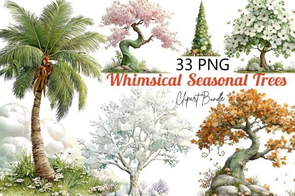Download Whimsical Seasonal Trees Clipart Set - Art Collection