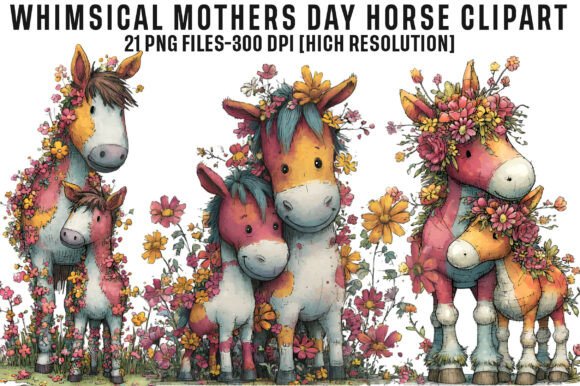 Download Whimsical Mothers Day Horse Clipart PNG - Mothers day Collection