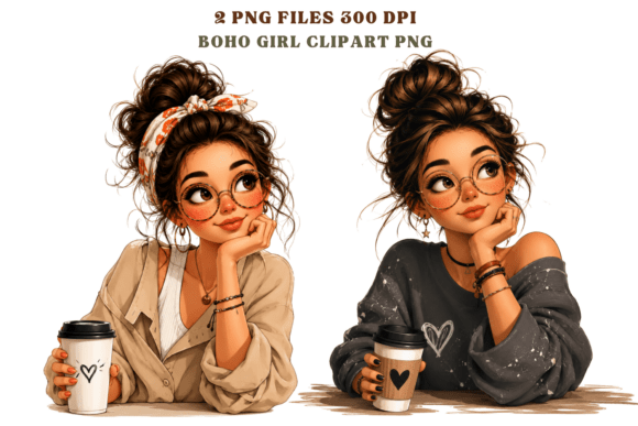 Download Boho Girl Clipart PNG , Coffee Girl Png - Art Collection