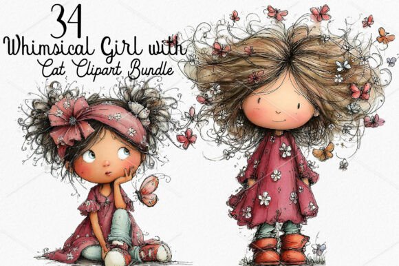 Download Whimsical Girl with Butterfly Clipart - Art Collection