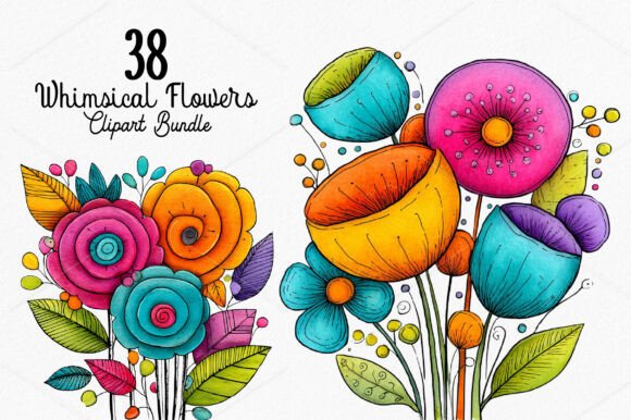 Download Whimsical Flowers Clipart Bundle - Art Collection