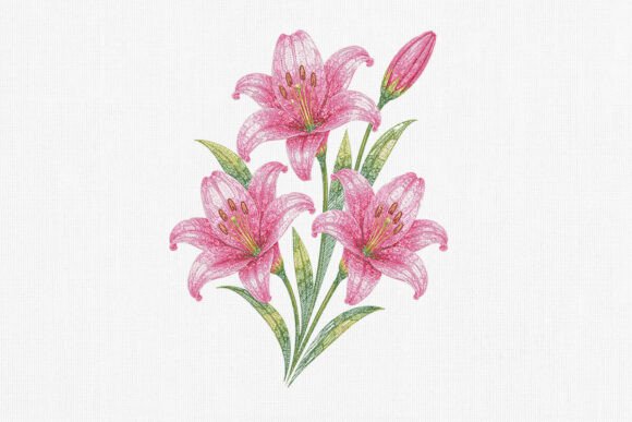 Download Pink Lily Flower Embroidery Design Art - Art Collection