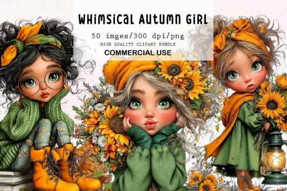 Download Whimsical Autumn Girl Clipart Bundle - Art Collection