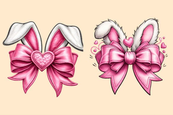 Download Easter Bunny Ears Pink Bow Heart Embroid - Art Collection