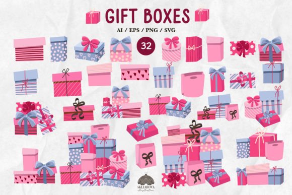 Download Pink Present Boxes SVG PNG EPS Clipart - Art Collection